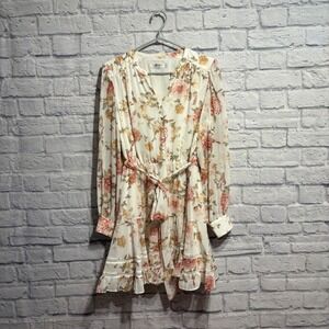 Ever New Petite Floral Chiffon Mini Dress Pink Tan White Size 10 US Long Sleeve